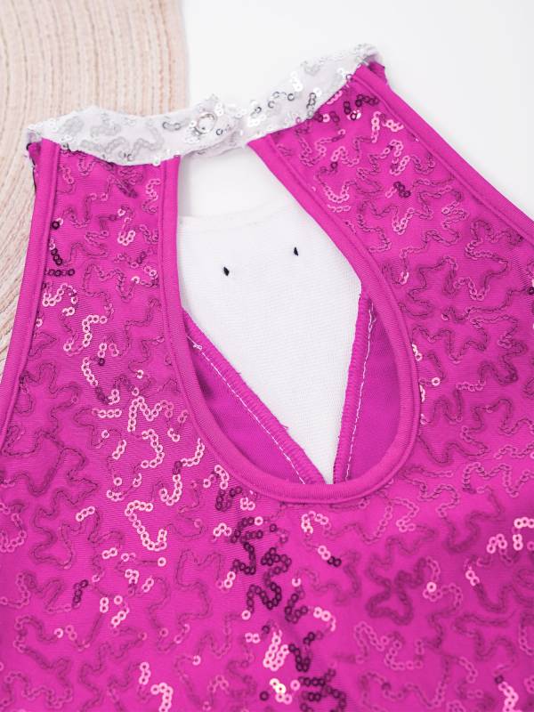 Kids Girls Sleeveless Sequin Tassel One-Piece Jazz Dance Leotard thumb