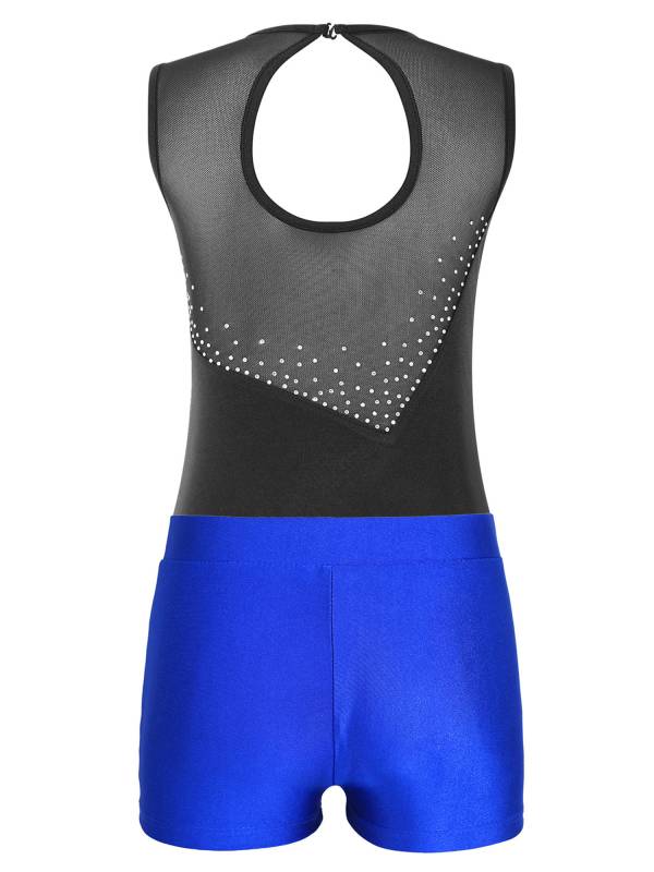 Kids Girls 2pcs Sleeveless Colorblock Leotard and Shorts Gymnastic Set thumb
