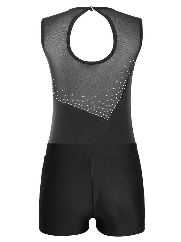 Kids Girls 2pcs Sleeveless Colorblock Leotard and Shorts Gymnastic Set thumb