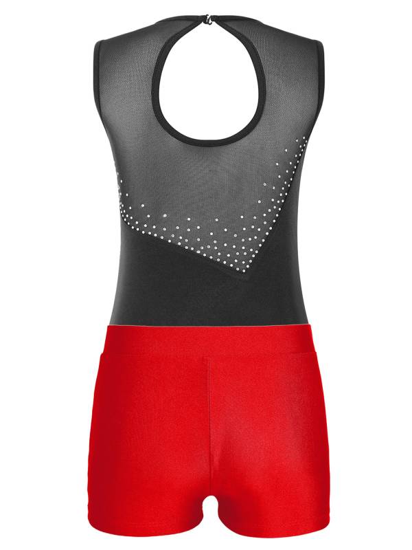 Kids Girls 2pcs Sleeveless Colorblock Leotard and Shorts Gymnastic Set thumb
