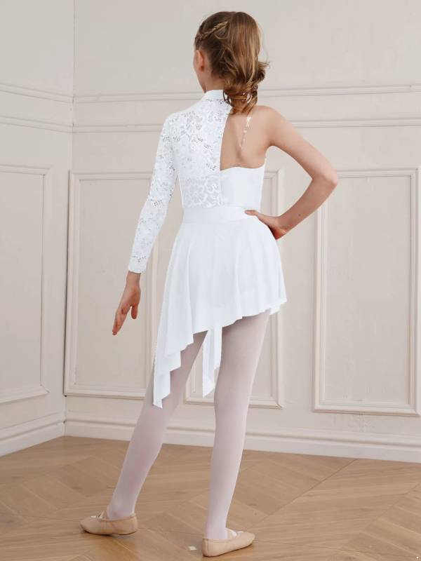 Kids Girls Floral Lace One Shoulder Lyrical Dance Dress thumb