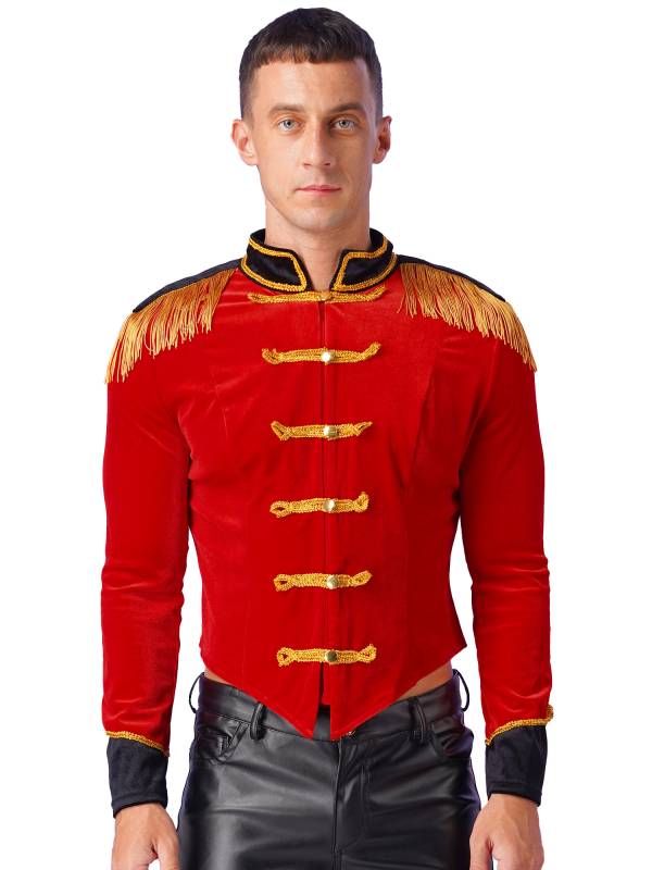 Men Long Sleeve Stand Collar Velvet Jacket Circus Ringmaster Costume thumb