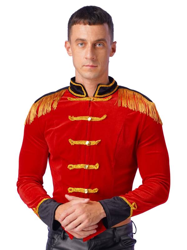 Men Long Sleeve Stand Collar Velvet Jacket Circus Ringmaster Costume thumb