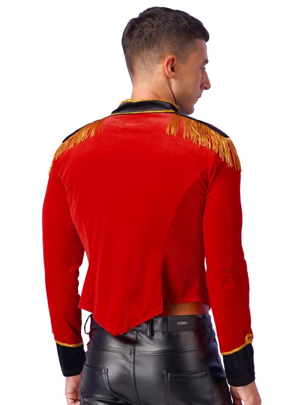 Men Long Sleeve Stand Collar Velvet Jacket Circus Ringmaster Costume thumb