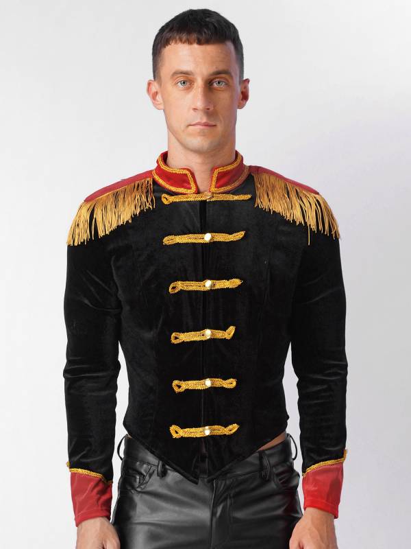 Men Long Sleeve Stand Collar Velvet Jacket Circus Ringmaster Costume thumb