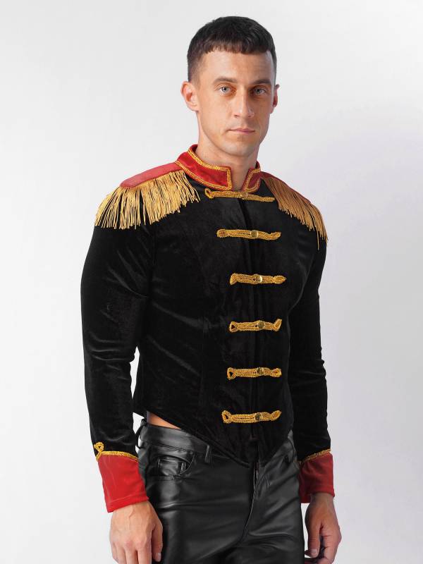 Men Long Sleeve Stand Collar Velvet Jacket Circus Ringmaster Costume thumb
