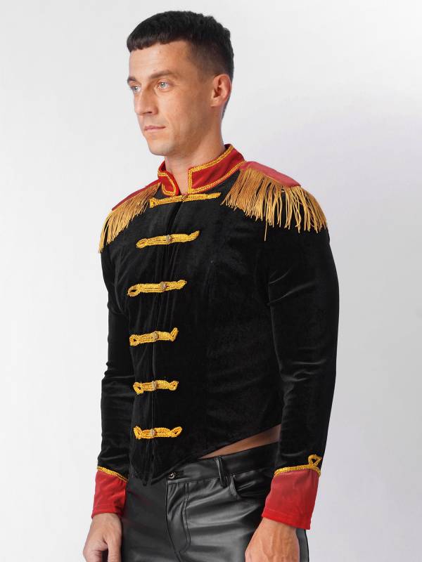 Men Long Sleeve Stand Collar Velvet Jacket Circus Ringmaster Costume thumb