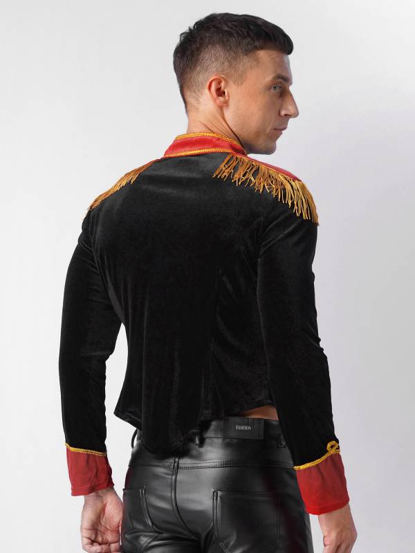Men Long Sleeve Stand Collar Velvet Jacket Circus Ringmaster Costume thumb