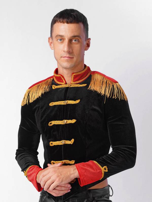 Men Long Sleeve Stand Collar Velvet Jacket Circus Ringmaster Costume thumb