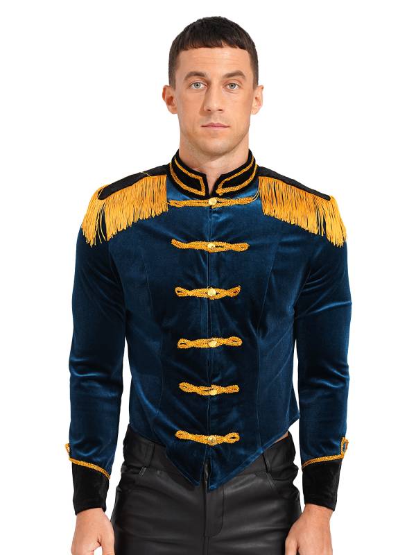 Men Long Sleeve Stand Collar Velvet Jacket Circus Ringmaster Costume thumb