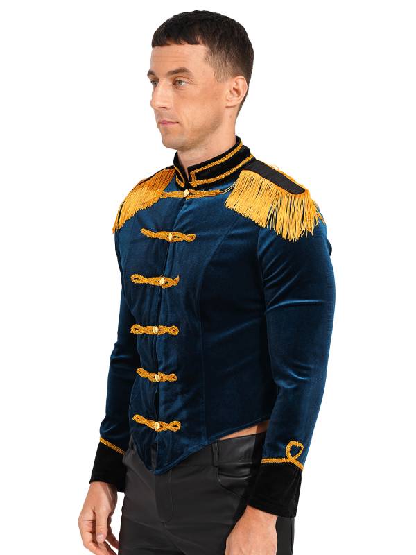 Men Long Sleeve Stand Collar Velvet Jacket Circus Ringmaster Costume thumb
