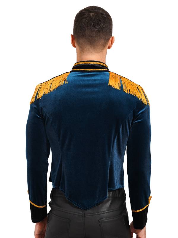 Men Long Sleeve Stand Collar Velvet Jacket Circus Ringmaster Costume thumb
