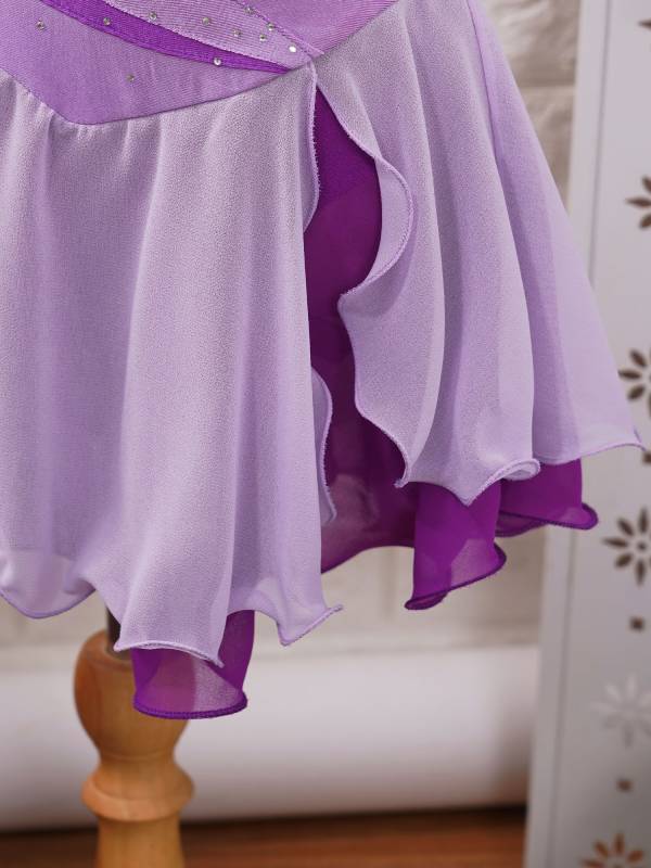 Kids Girls Sleeveless Shiny Rhinestone Ruffle Skating Dance Dress thumb