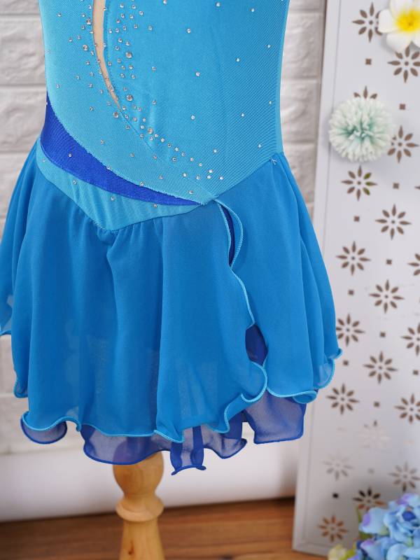 Kids Girls Sleeveless Shiny Rhinestone Ruffle Skating Dance Dress thumb