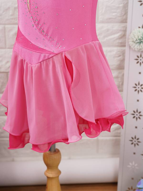 Kids Girls Sleeveless Shiny Rhinestone Ruffle Skating Dance Dress thumb