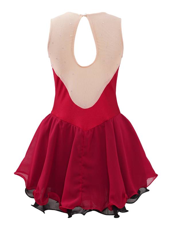 Kids Girls Sleeveless Shiny Rhinestone Ruffle Skating Dance Dress thumb