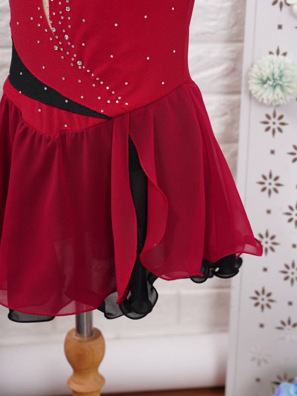 Kids Girls Sleeveless Shiny Rhinestone Ruffle Skating Dance Dress thumb
