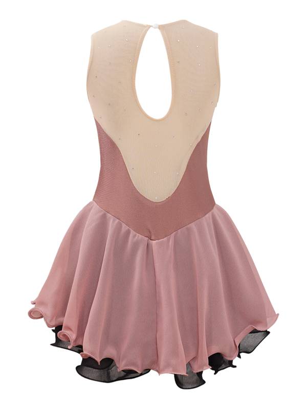 Kids Girls Sleeveless Shiny Rhinestone Ruffle Skating Dance Dress thumb