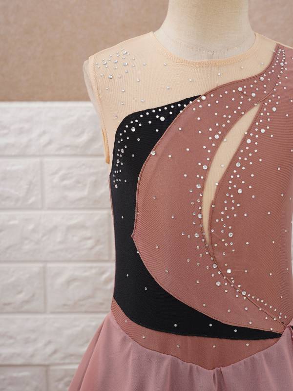 Kids Girls Sleeveless Shiny Rhinestone Ruffle Skating Dance Dress thumb