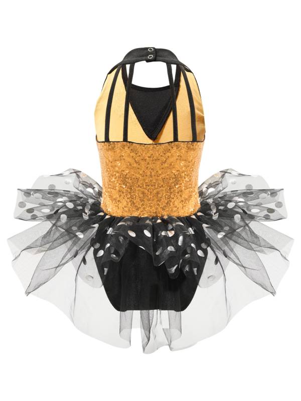Kids Girls Sleeveless Sequin Polka Dots Ballet Dance Tutu Dress thumb