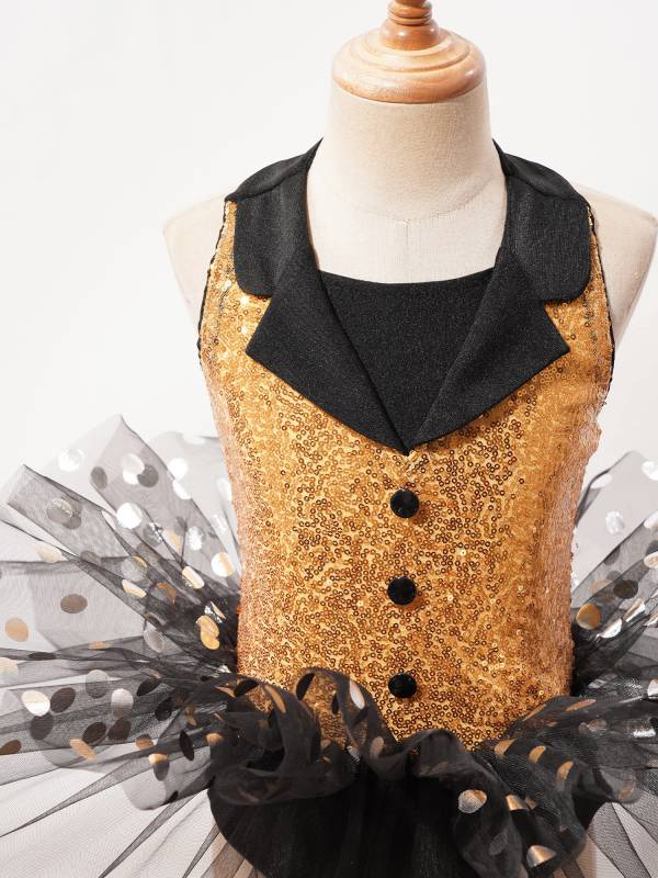 Kids Girls Sleeveless Sequin Polka Dots Ballet Dance Tutu Dress thumb