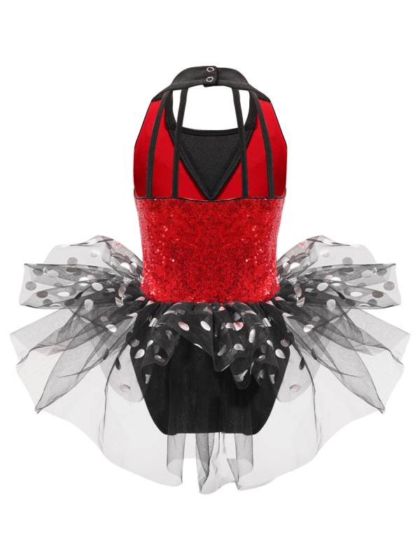 Kids Girls Sleeveless Sequin Polka Dots Ballet Dance Tutu Dress thumb