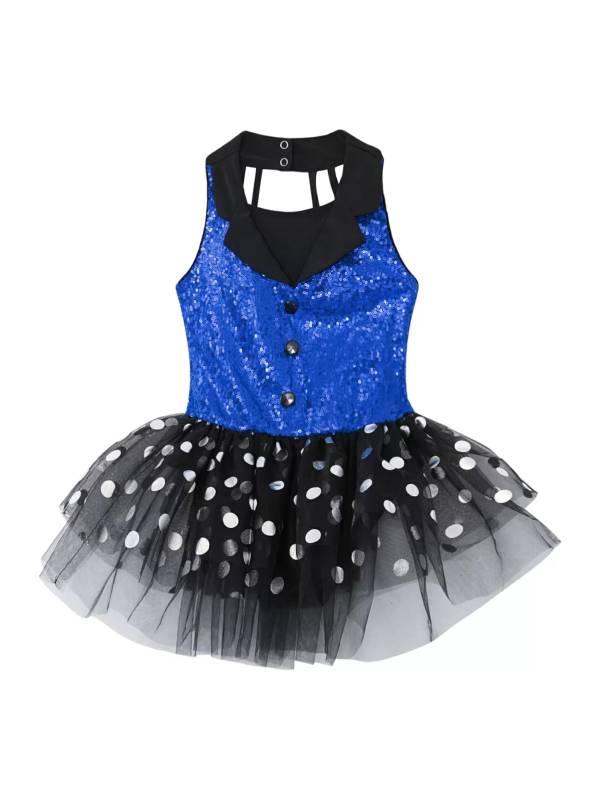 Kids Girls Sleeveless Sequin Polka Dots Ballet Dance Tutu Dress thumb