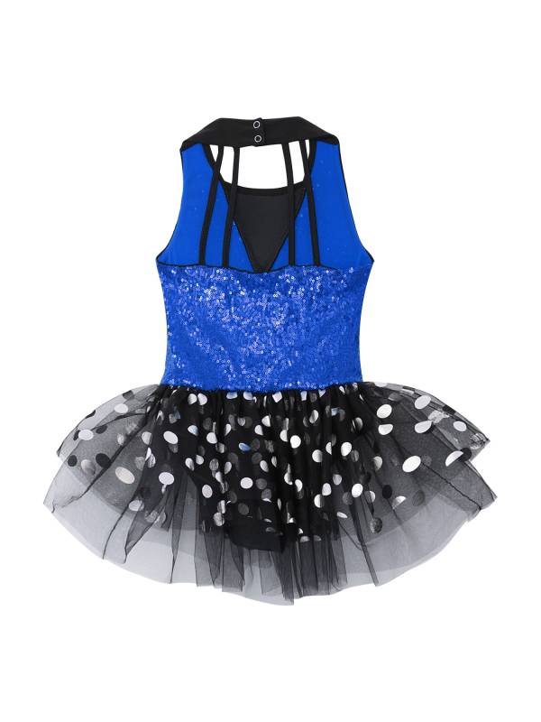 Kids Girls Sleeveless Sequin Polka Dots Ballet Dance Tutu Dress thumb