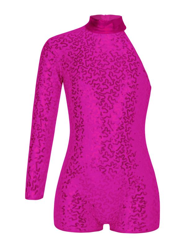 Kids Girls Sequin Jazz Dance Leotards One Shoulder Gymnastic Leotard thumb