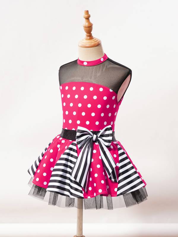Kids Girls Sleeveless Polka Dots Sequins Bowknot Dance Tutu Dress thumb
