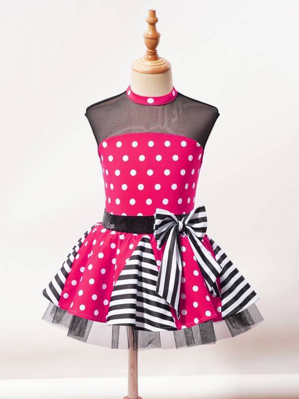 Kids Girls Sleeveless Polka Dots Sequins Bowknot Dance Tutu Dress thumb