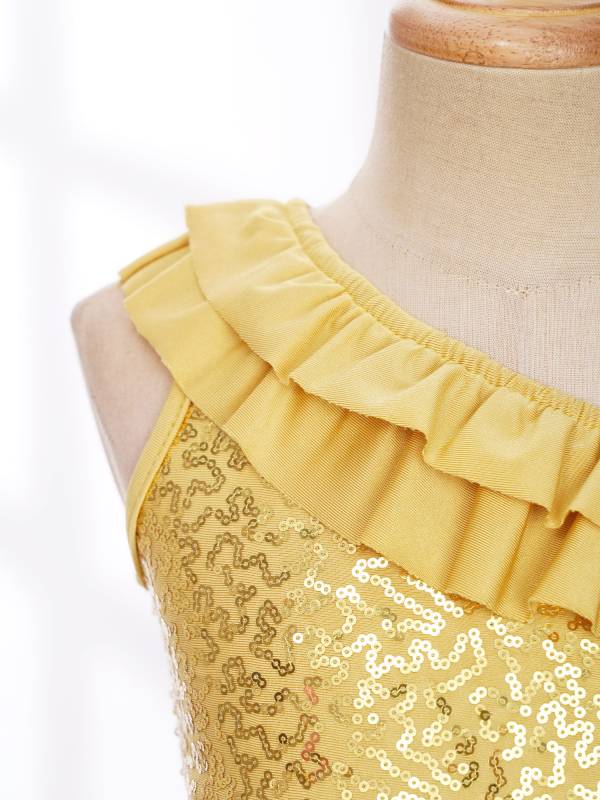 Kids Girls Sleeveless Sequin Ruffle Jazz Dance Crop Top thumb