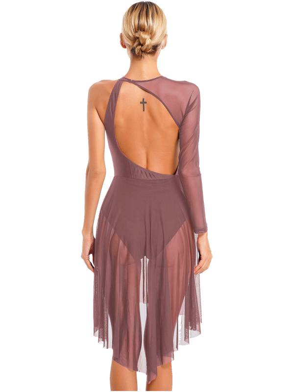Women Glitter Rhinestone Cutout Leotard Lyrical Contemporary Dance Dress thumb