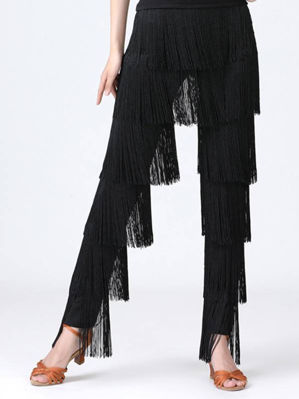 Women Tassel Latin Dance Tango Tiered Fringed Pants thumb