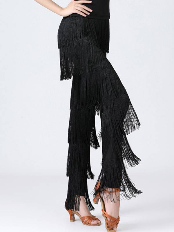 Women Tassel Latin Dance Tango Tiered Fringed Pants thumb