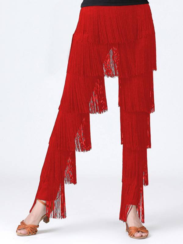 Women Tassel Latin Dance Tango Tiered Fringed Pants thumb