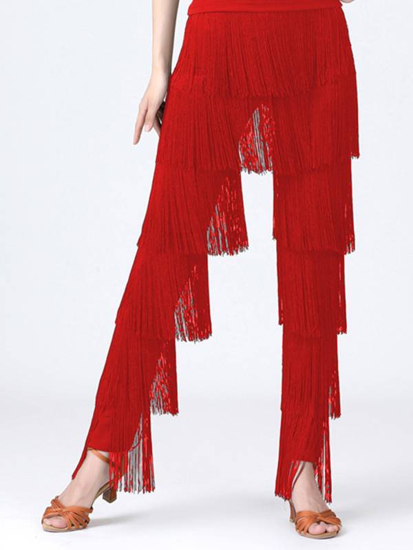 Women Tassel Latin Dance Tango Tiered Fringed Pants thumb