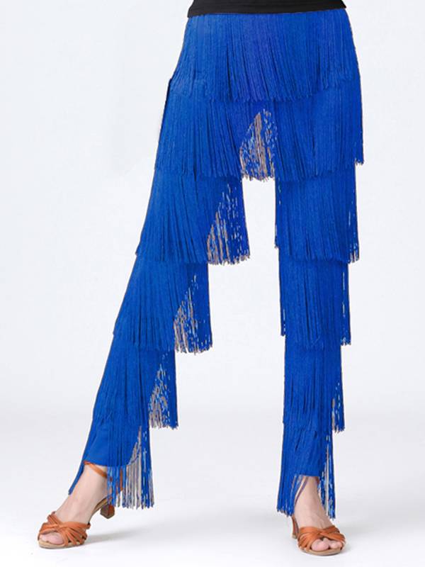 Women Tassel Latin Dance Tango Tiered Fringed Pants thumb