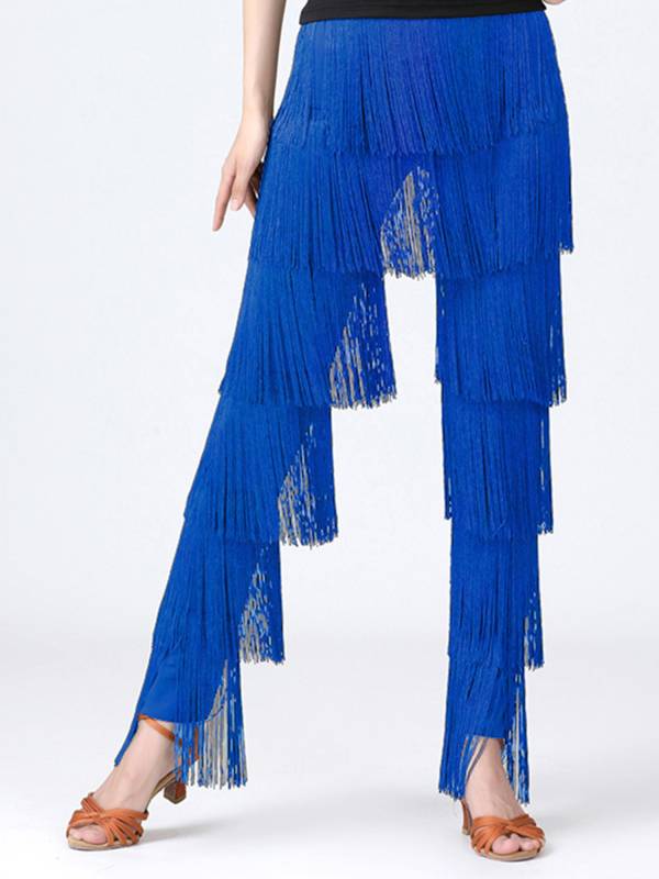 Women Tassel Latin Dance Tango Tiered Fringed Pants thumb