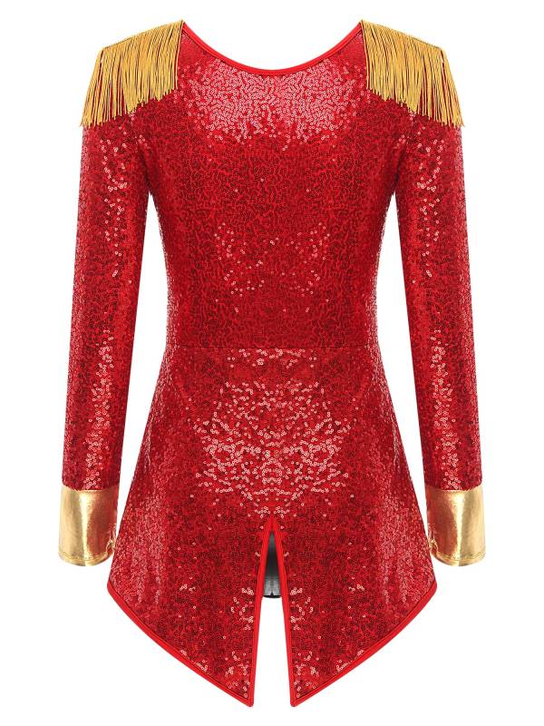 Women Long Sleeve Allover Sequin Circus Ringmaster Cosplay Bodysuit thumb