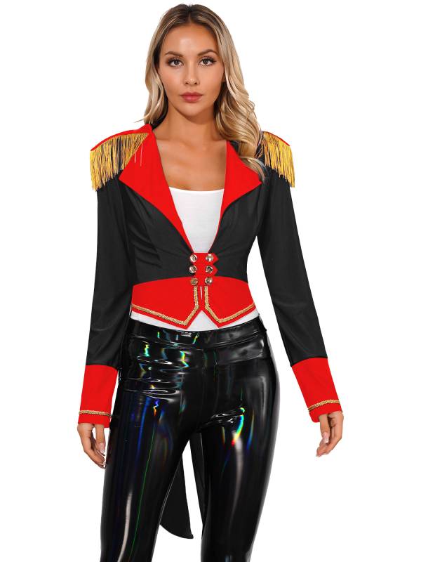 Women  Long Sleeve Color Block Circus Ringmaster Tailcoat thumb