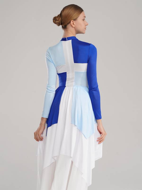 Women Long Sleeves Color Block Liturgical Praise Dance Dress thumb