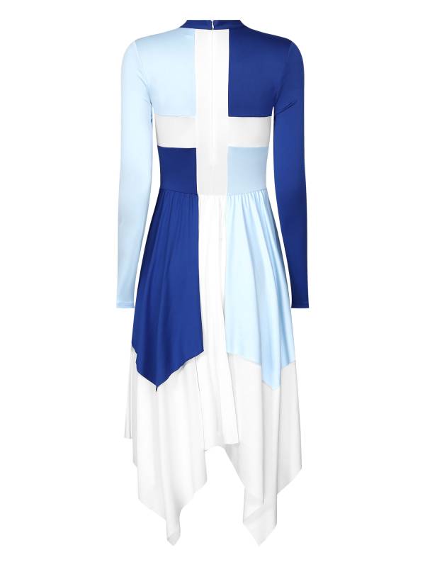 Women Long Sleeves Color Block Liturgical Praise Dance Dress thumb