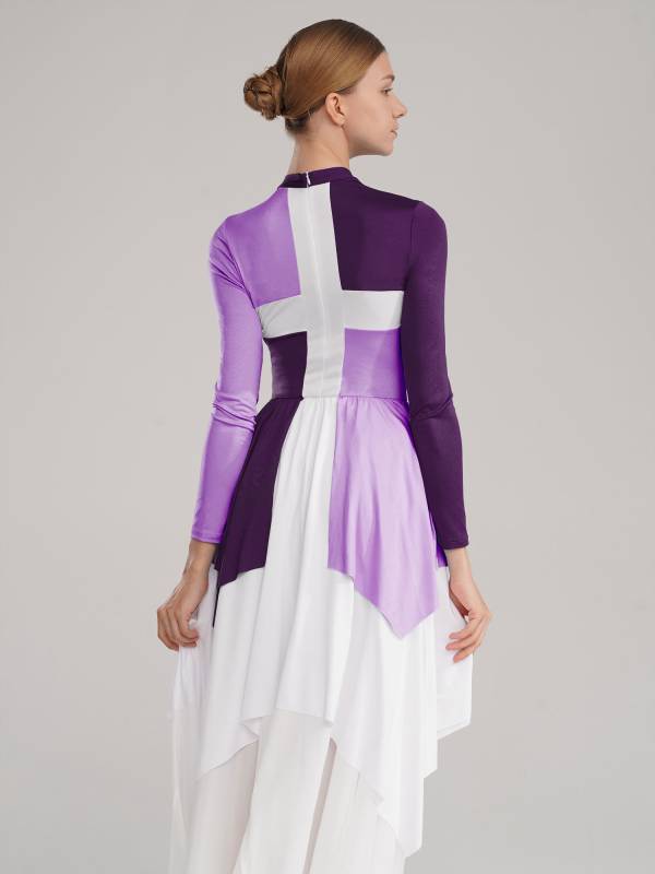 Women Long Sleeves Color Block Liturgical Praise Dance Dress thumb