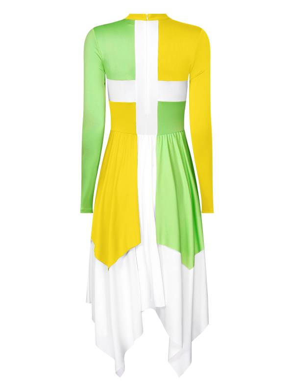 Women Long Sleeves Color Block Liturgical Praise Dance Dress thumb