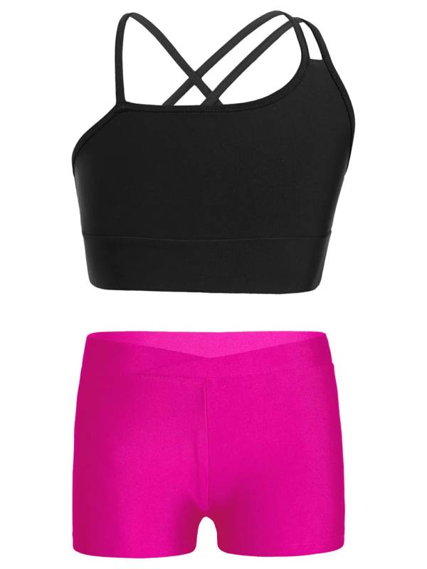 Kids Girls 2Pcs Strappy Crop Top and Shorts Sport Sets thumb