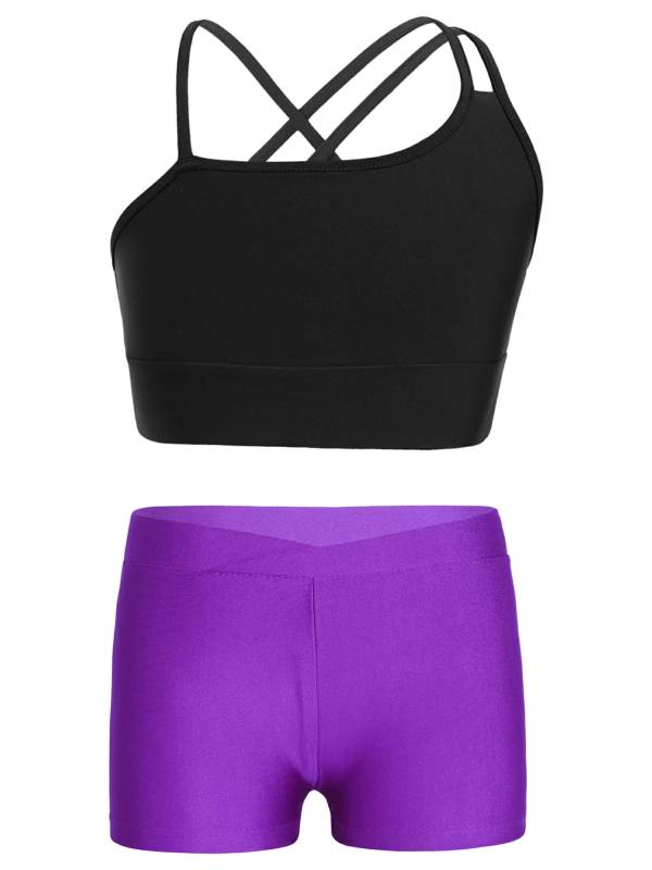 Kids Girls 2Pcs Strappy Crop Top and Shorts Sport Sets thumb