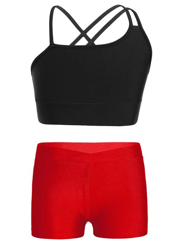 Kids Girls 2Pcs Strappy Crop Top and Shorts Sport Sets thumb