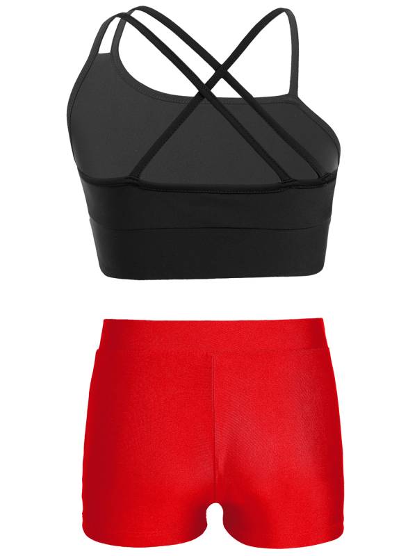 Kids Girls 2Pcs Strappy Crop Top and Shorts Sport Sets thumb