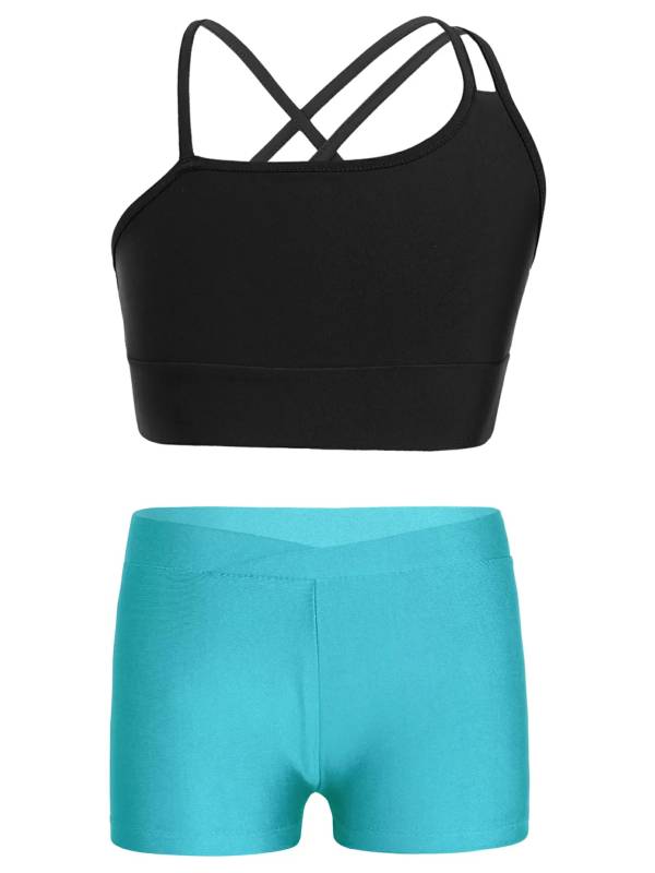 Kids Girls 2Pcs Strappy Crop Top and Shorts Sport Sets thumb
